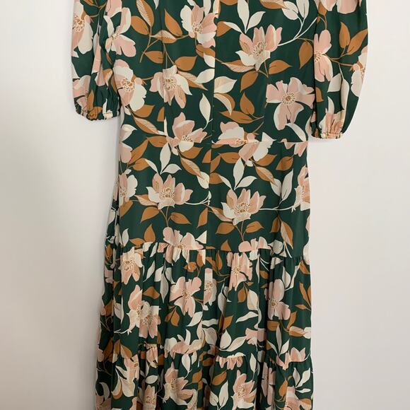 Gal Meets Glam Womens Tiered Midi Dress Tegan Floral Ruched Puff Sleeve Green 4P - Picture 6 of 16